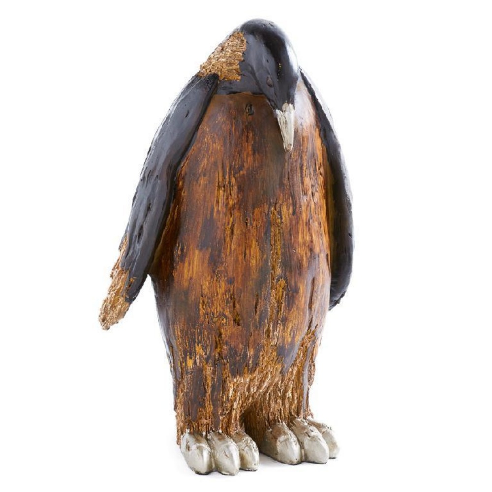 PINGÜINO DE RESINA EN TONO MARRON CABEZA HACIA ABAJO MED:40 CM