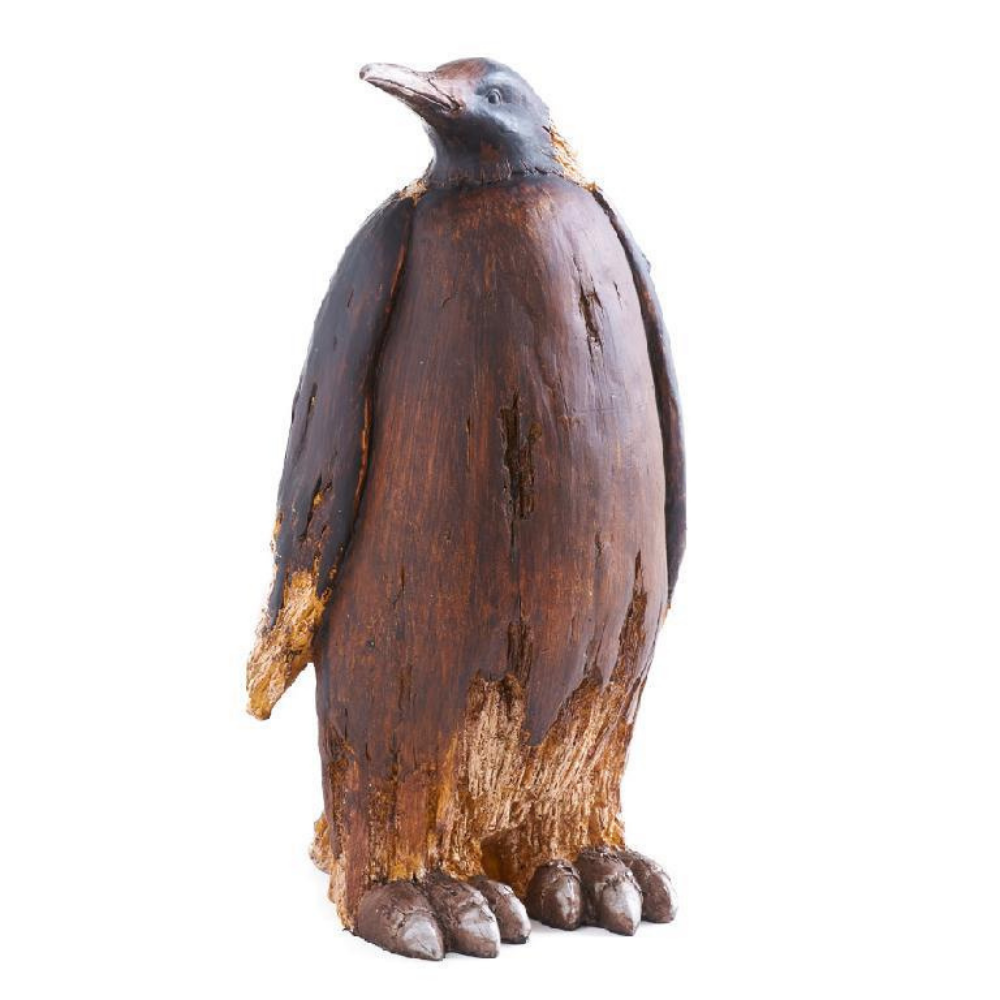PINGÜINO DE RESINA EN TONO MARRON CABEZA HACIA LA DERECHA MED:46 CM