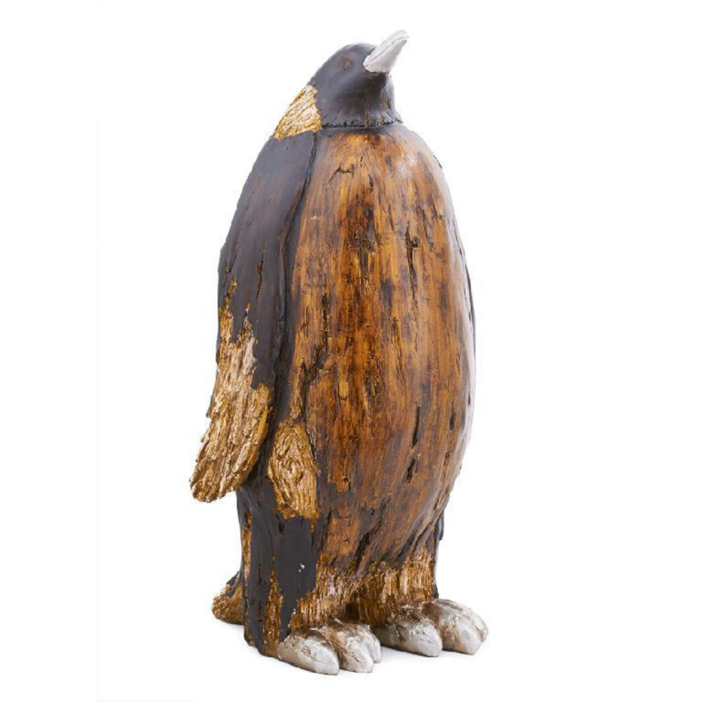 PINGÜINO DE RESINA EN TONO MARRON CABEZA HACIA ARRIBA MED:56 CM