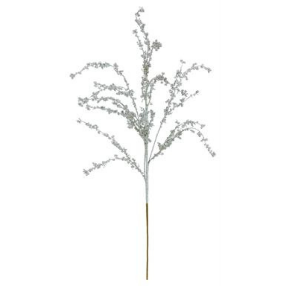 TALLO DECORATIVO CON RAMAS EN PLATA CON GLITTER