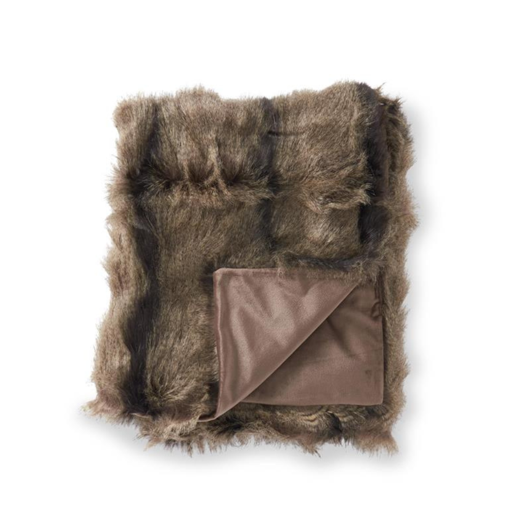 FRAZADA DE PIEL SINTETICA A RAYAS MARRON Y NEGRO MED:150 CM