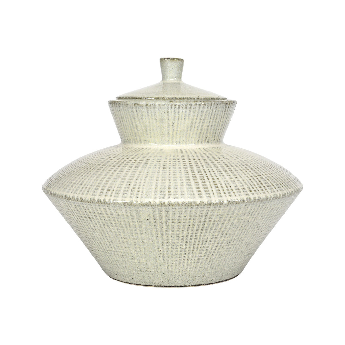 JARRON DE DISEÑO ELEGANTE CON TAPA EN TONO CREMA MED:29 CM