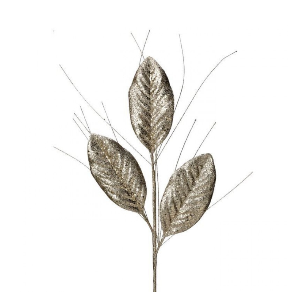 RAMA HOJA DE MAGNOLIA CHAMPAGNE CON BRILLOS MED:70 CM