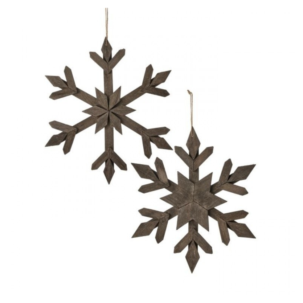 SET DE 2 ADORNOS DE COPOS DE NIEVE DE MADERA MED:36 CM
