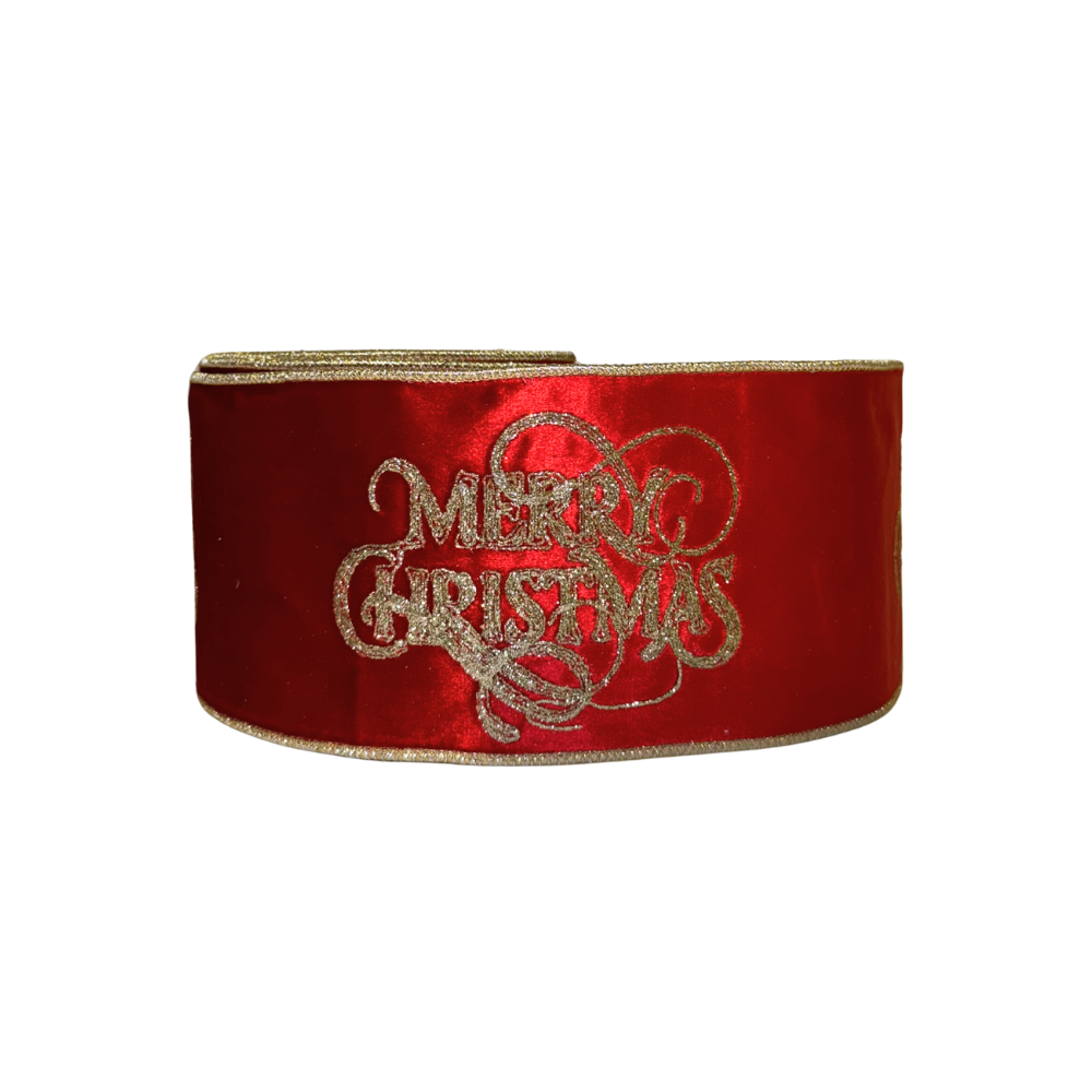 LISTÓN ROJO Y DORADO DE TERCIOPELO MERRY CHRISTMAS MED:10CM X 9MTS