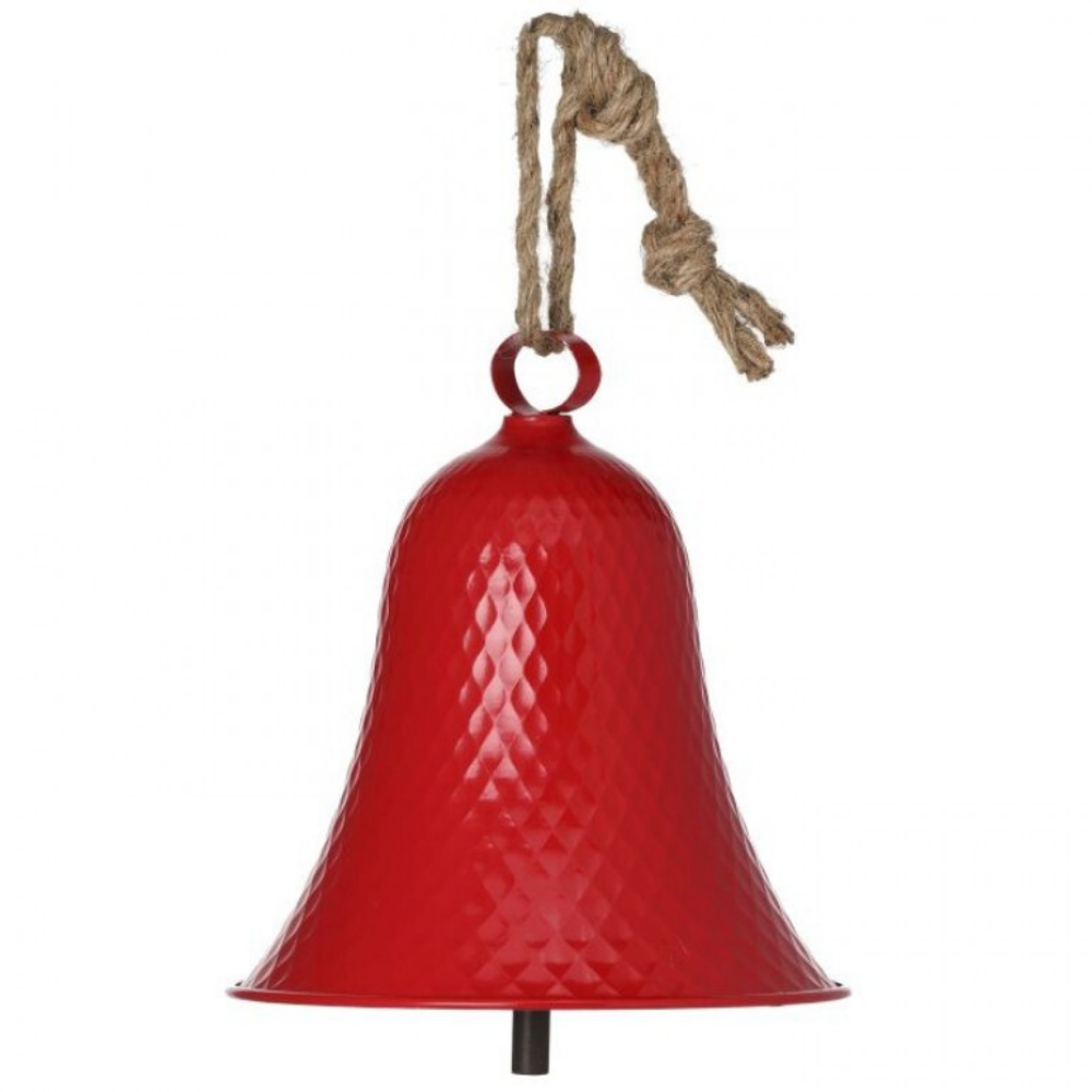 CAMPANA DE METAL MARTILLADA EN TONO ROJO MED:24 CM