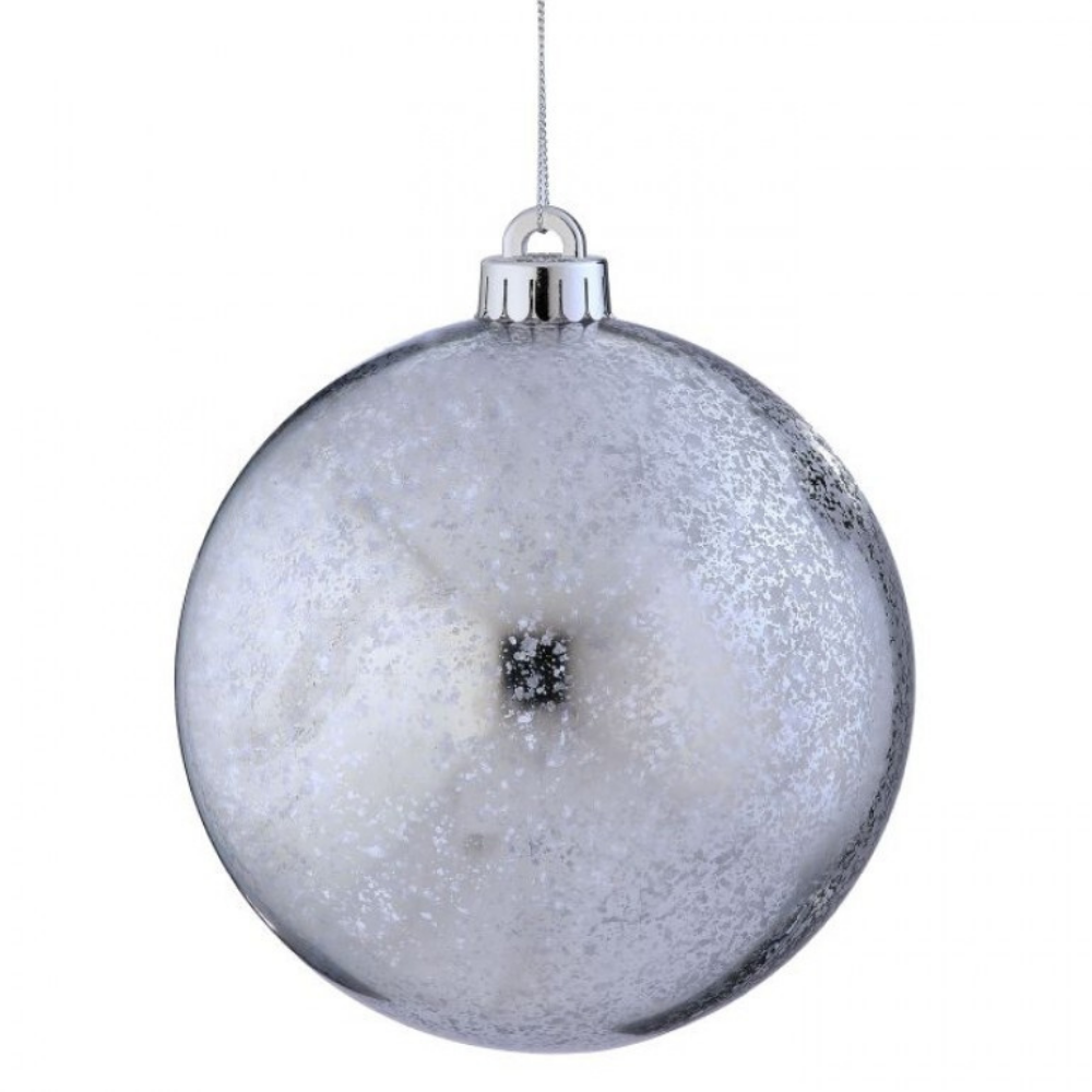 ESFERA BRILLANTE MERCURIO COLOR PLATA AVEJENTADA  20 CM