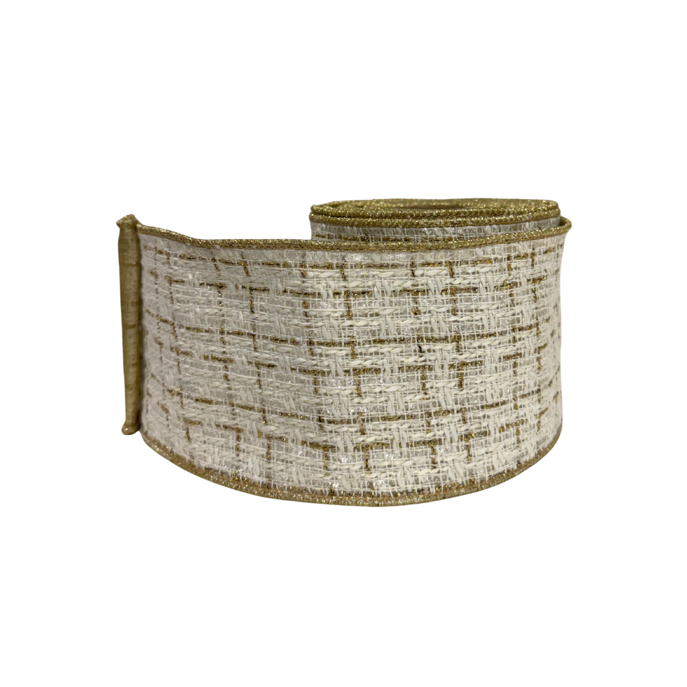 LISTÓN DORADO Y BLANCO ESTAMPADO MED:10CM X 9MTS