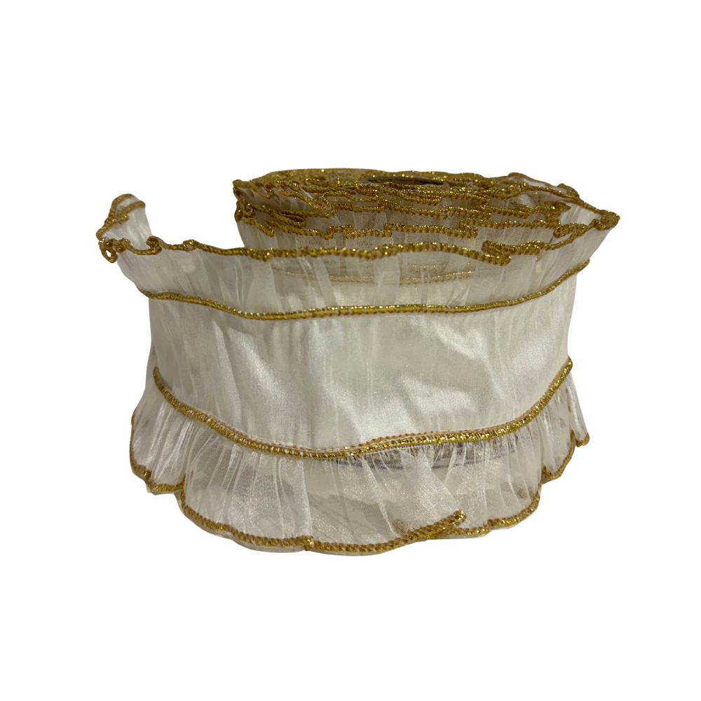 LISTÓN BLANCO CON DORADO MED:10CM X 9MTS