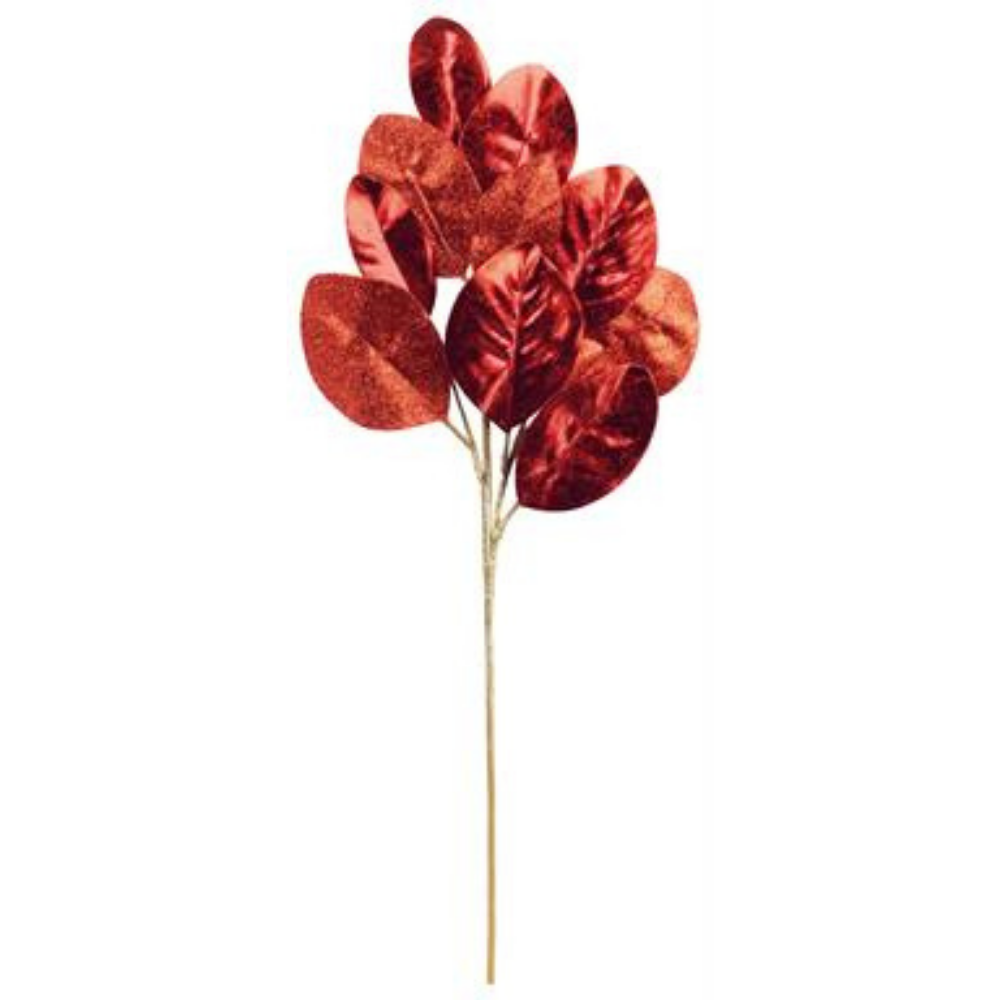 RAMA DE MAGNOLIA EN TONO ROJO BRILLANTE CON BRILLOS MED:74 CM