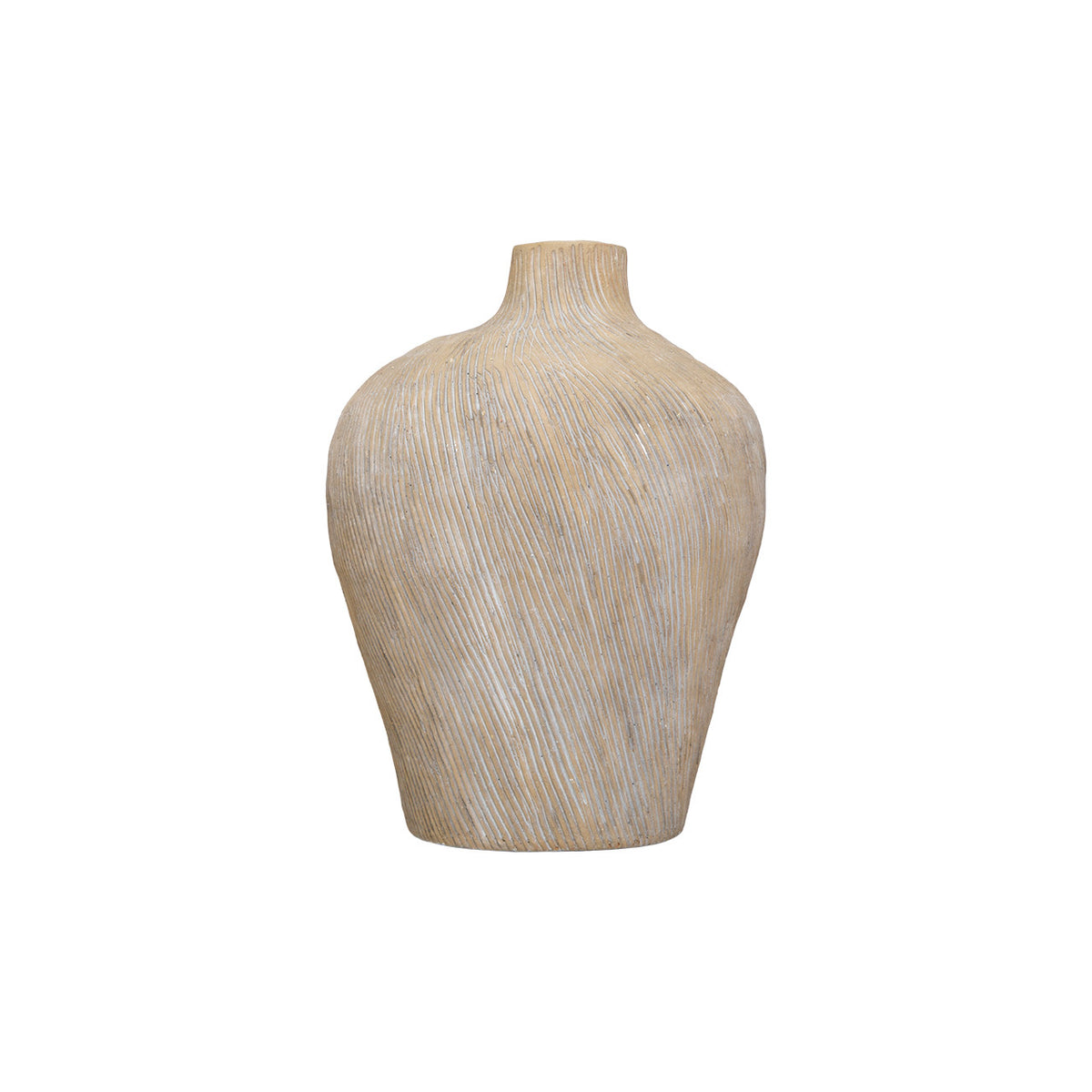 JARRON DECORATIVO CON TEXTURA DE LINEAS EN TONO BEIGE MED: 25 CM