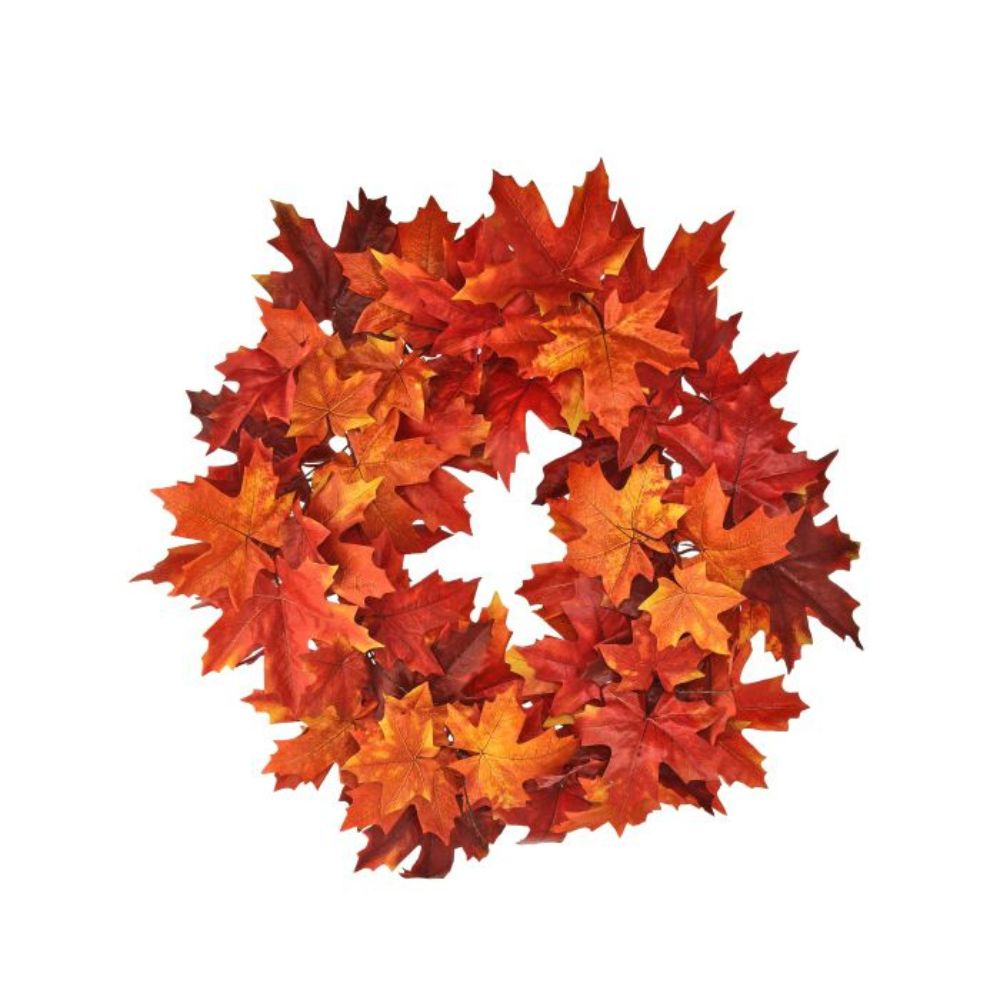 CORONA HOJA DE MAPLE EN TONOS NARANJA, HOJA NATURAL 66 CM