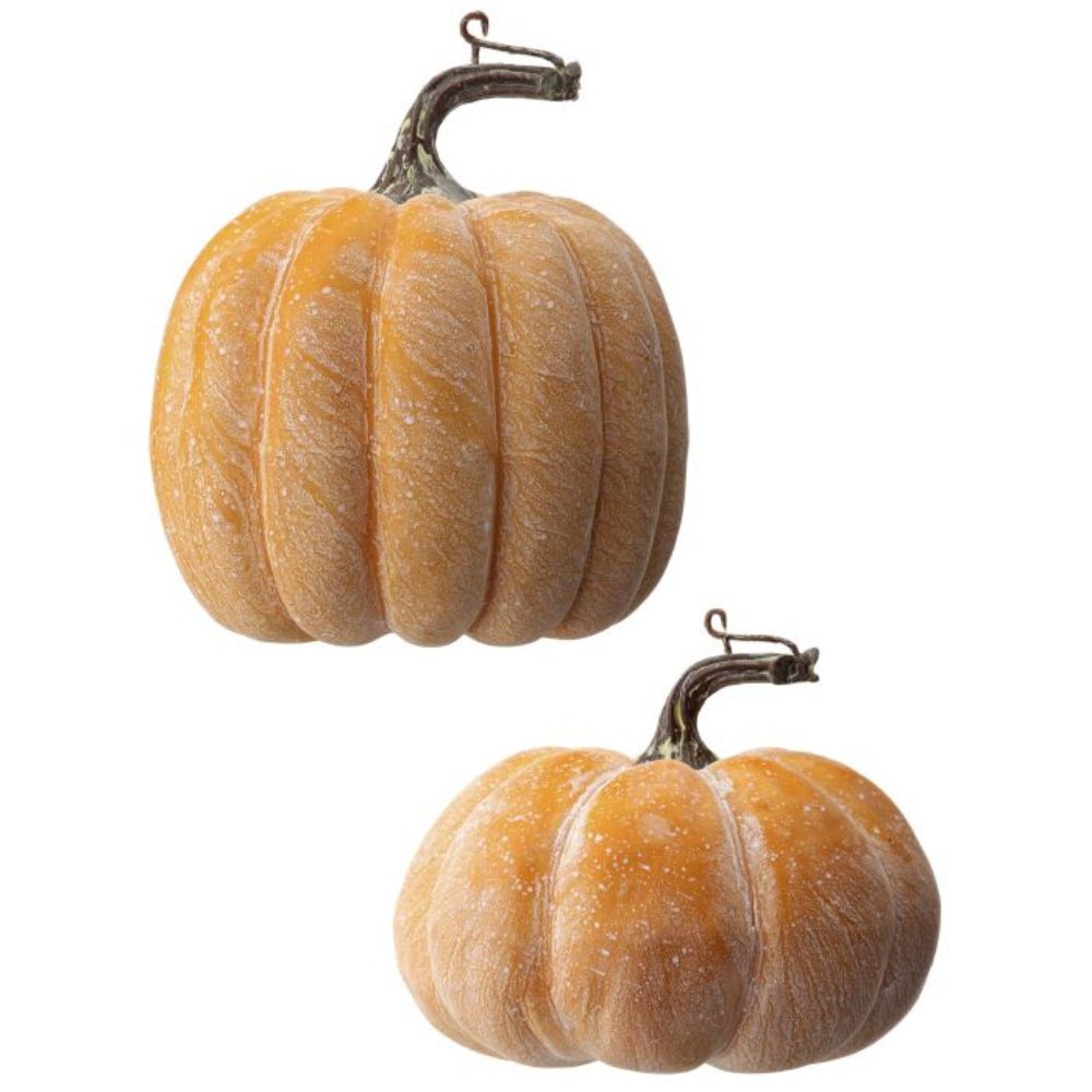 SET DE 2 CALABAZAS EN TONO AMARILLO DESLAVADO 13 CM Y 15 CM