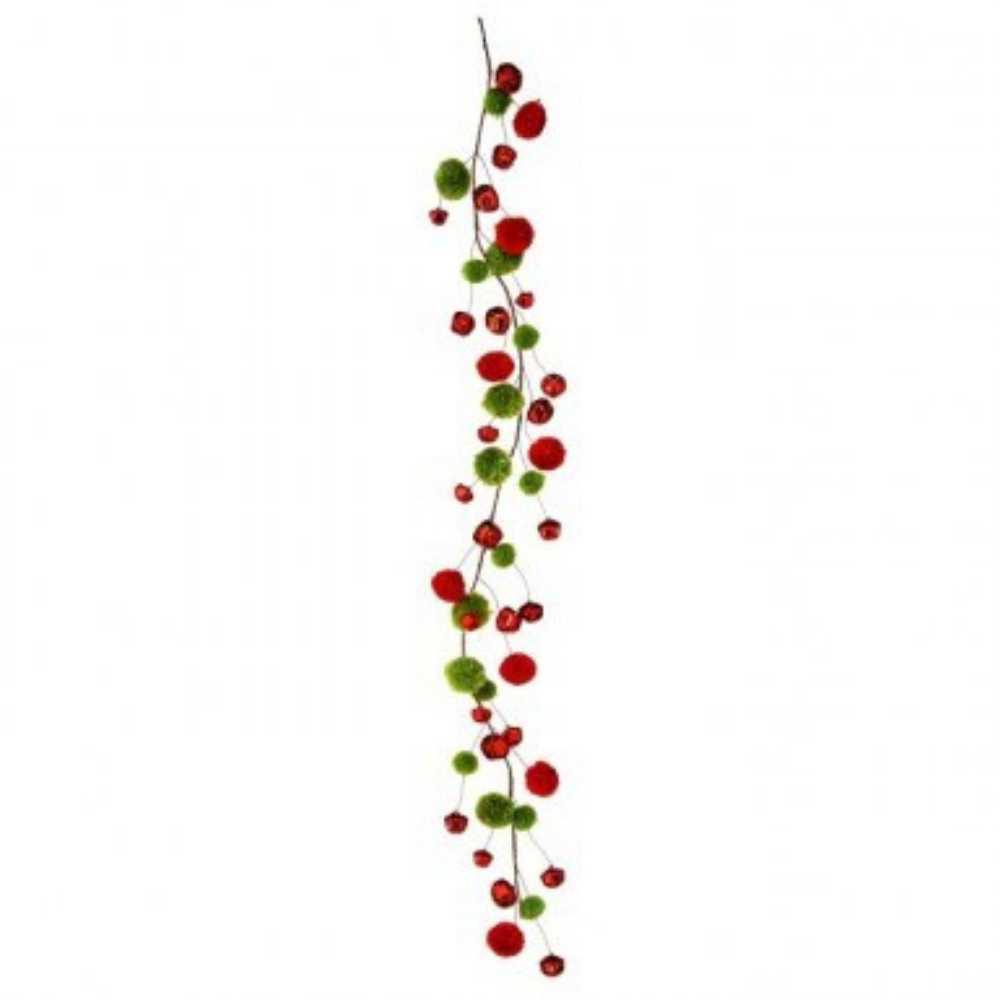 GIRNALDA DE POMPONES EN TONOS ROJO Y VERDE MED:122 CM
