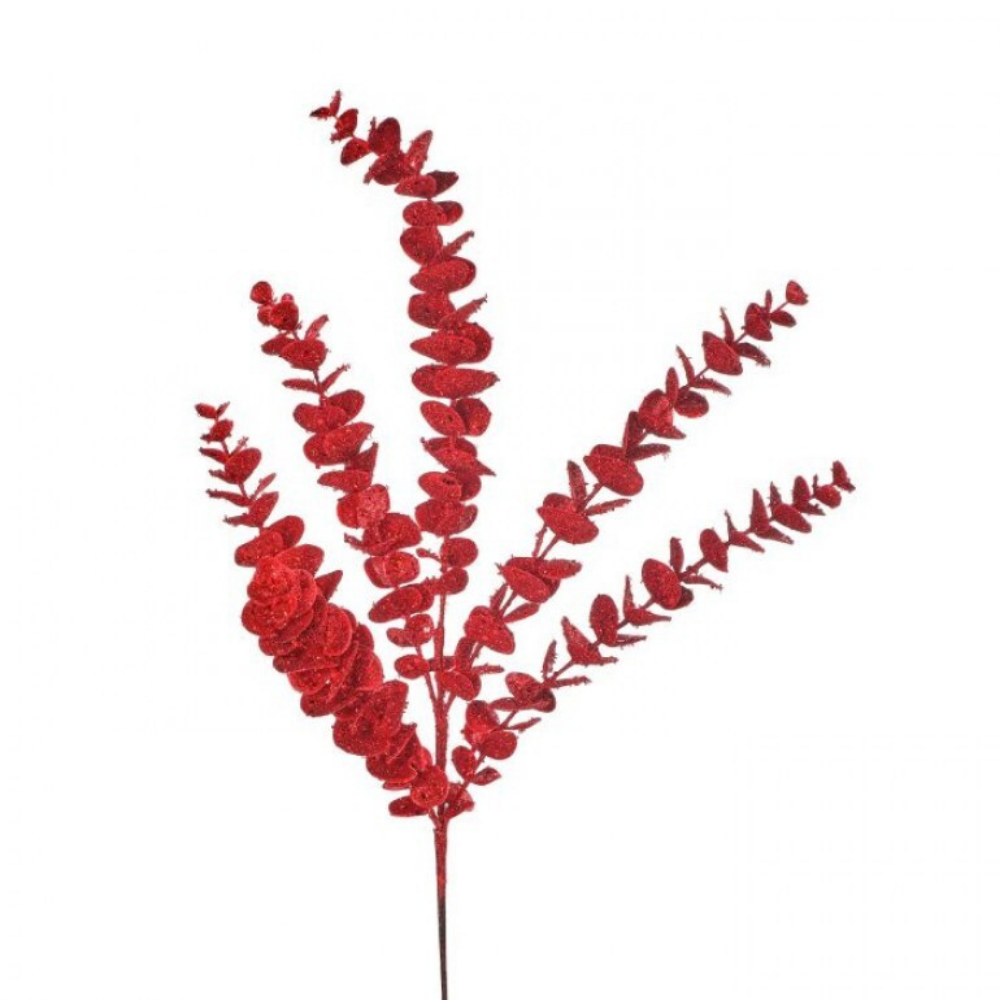 RAMO DE EUCALIPTO ROJO CON BRILLOS MED:60 CM