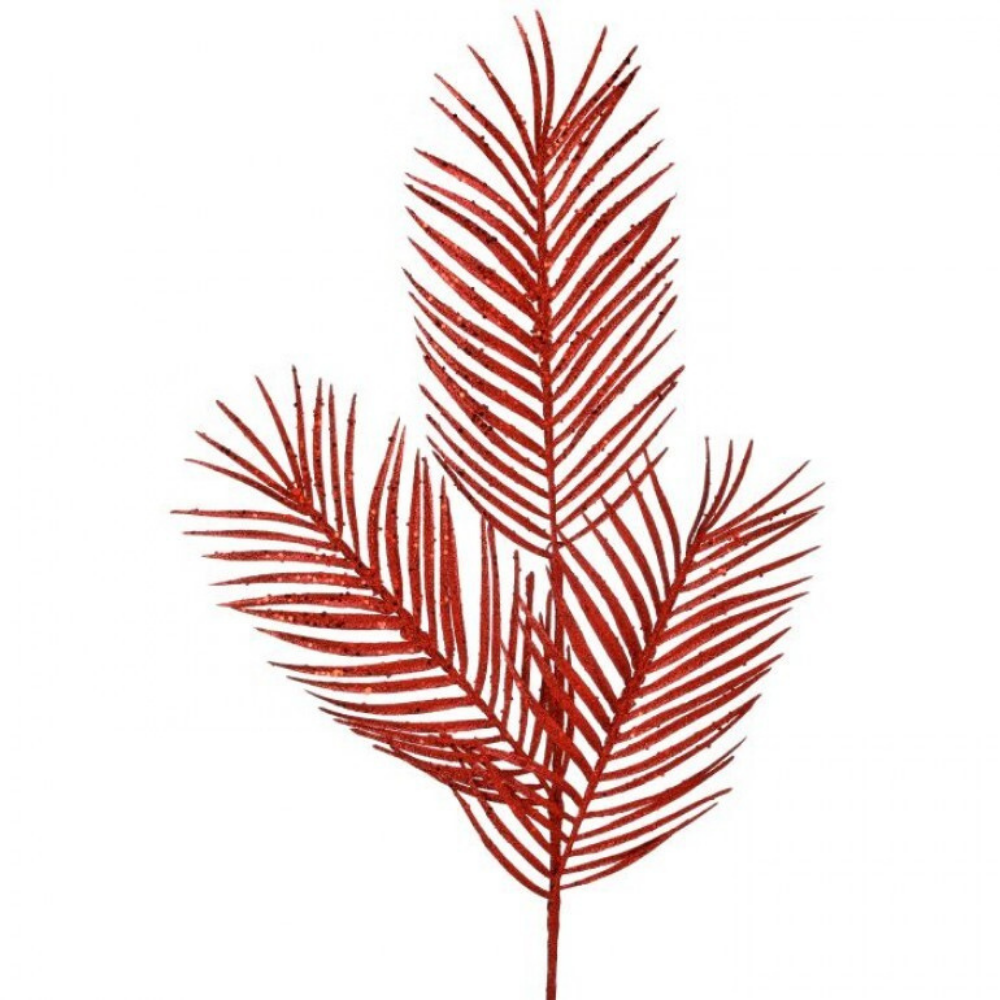 HOJA DE PALMA TRIPLE ROJA CON BRILLO 86 CM