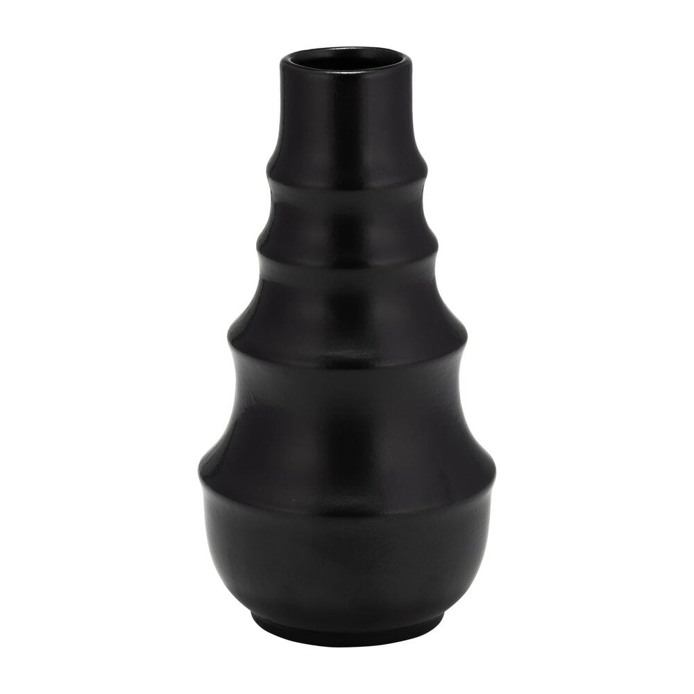 JARRON DECORATIVO CON DISEÑO GEOMETRICO EN TONO NEGRO MATE ALTO 26 CM