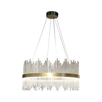 CANDIL DE METAL DORADO Y CRISTALES CON LUZ LED CALIDA Y LUZ LED FRIA 60X85 CM