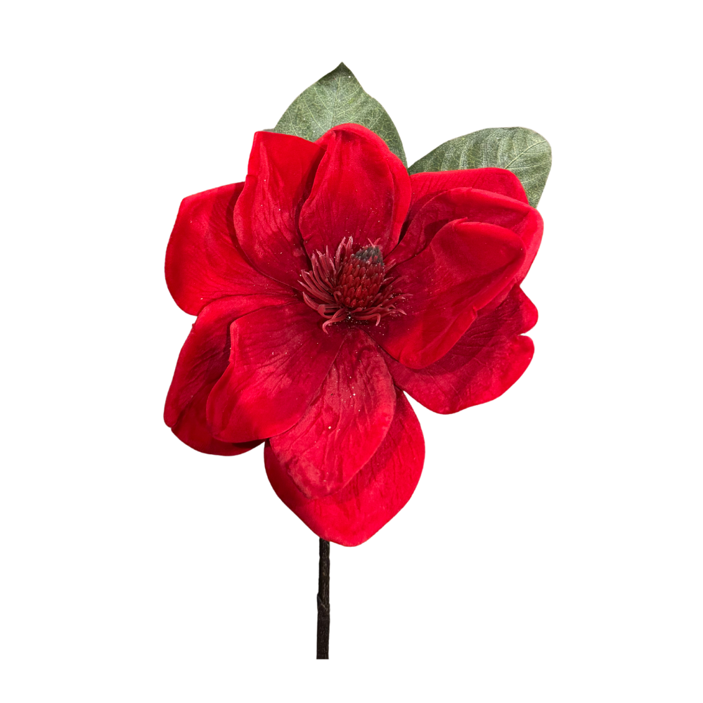 MAGNOLIA ROJA Y VERDE CON BRILLOS MED:45 CM