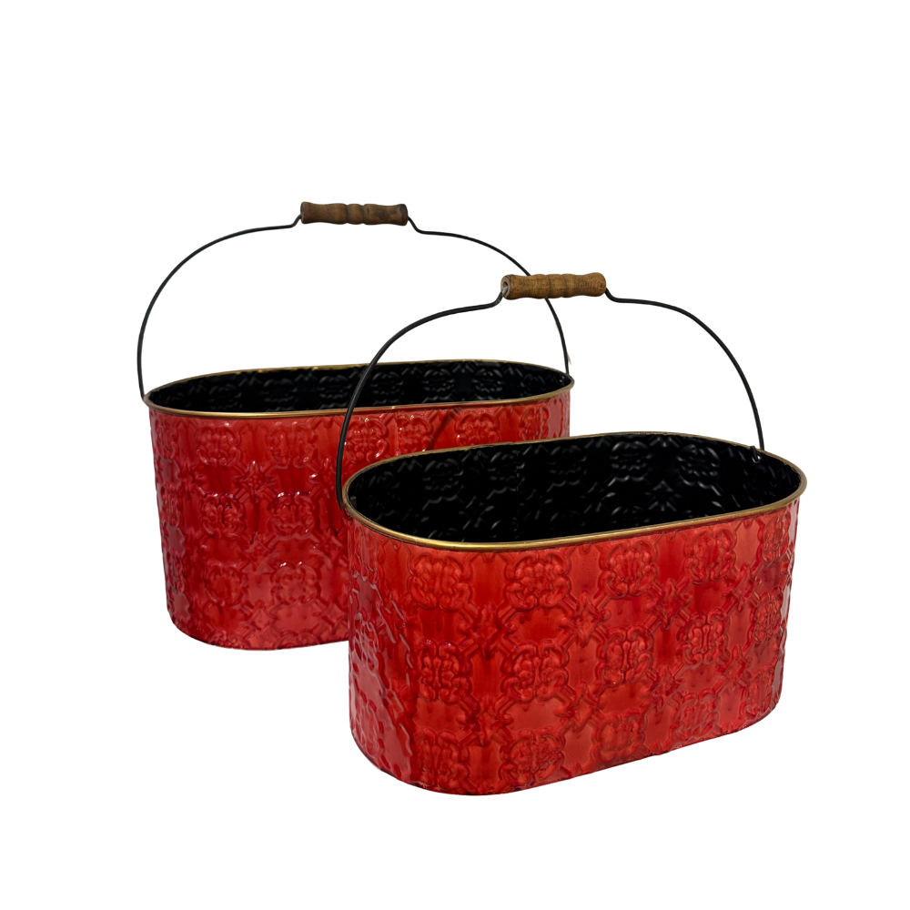 SET DE 2 CANASTAS DE METAL ROJAS MED: 36CM Y 30CM