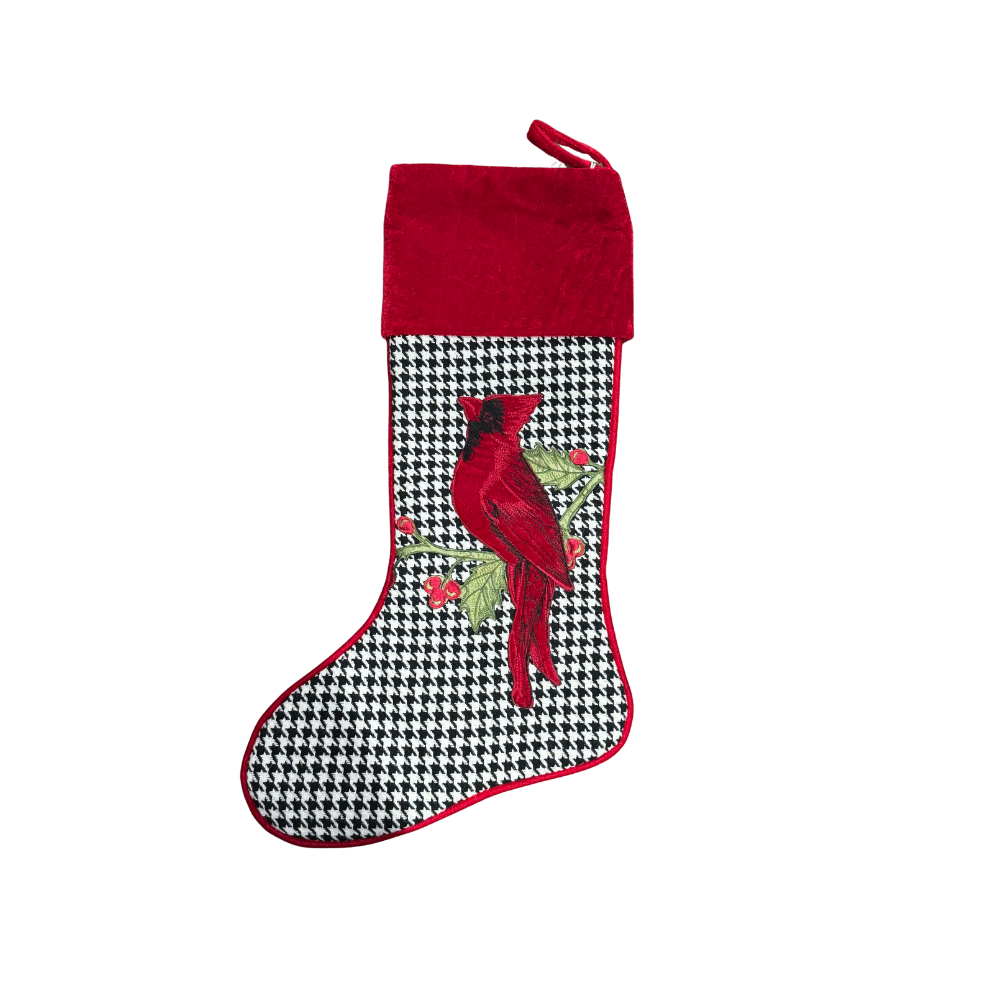 BOTA NAVIDEÑA A CUADROS CON CARDINAL EN ROJO MED:30 CM
