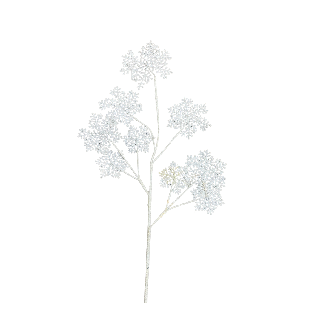 TALLO DECORATIVO NAVIDEÑO CON COPOS DE NIEVE BLANCOS MED: 90CM