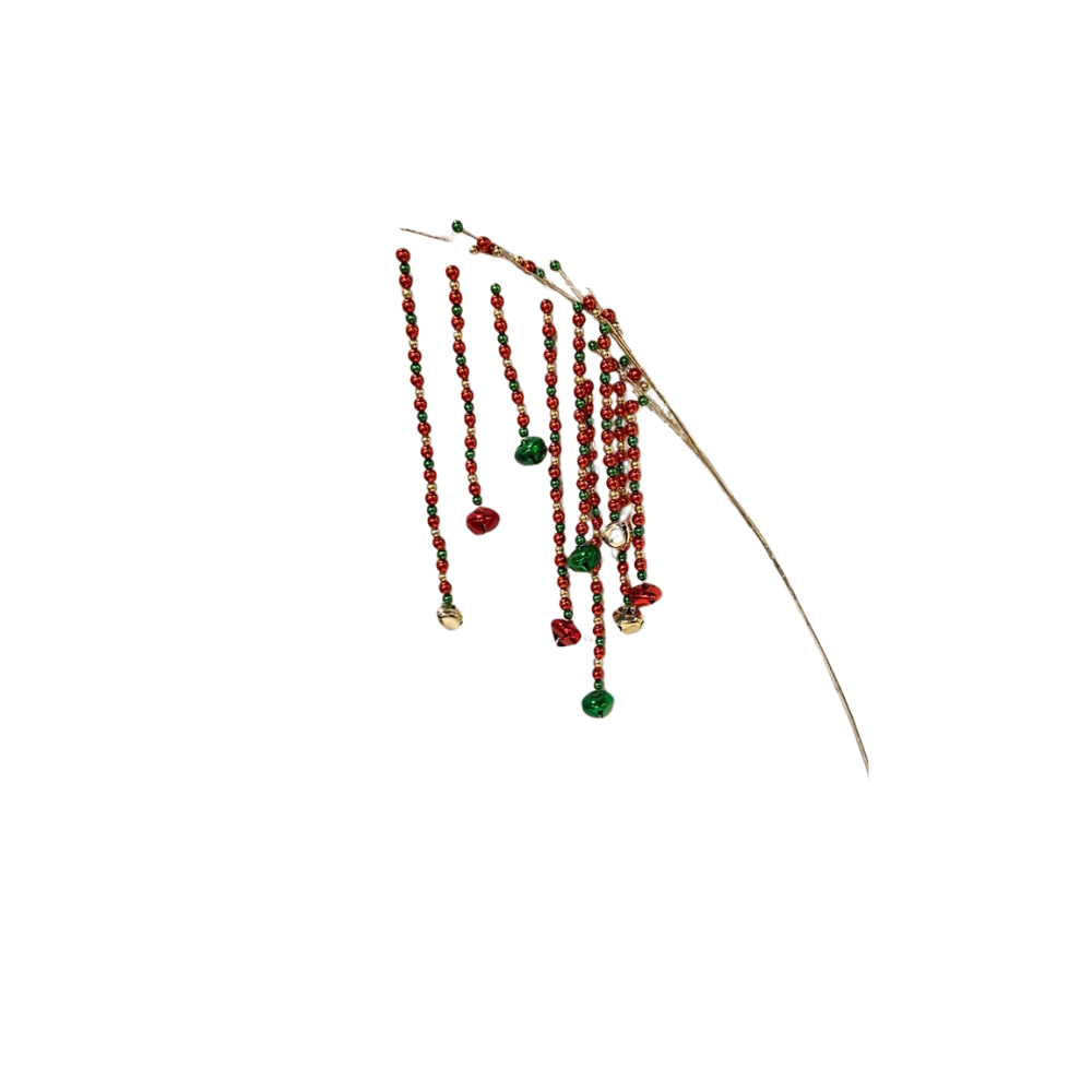 RAMA DORADA CON CASCABELES VERDE Y ROJO MED:85 CM