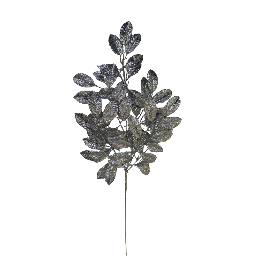 TALLO DECORATIVO BRILLANTE DE HOJAS PLATEADAS MED: 80CM