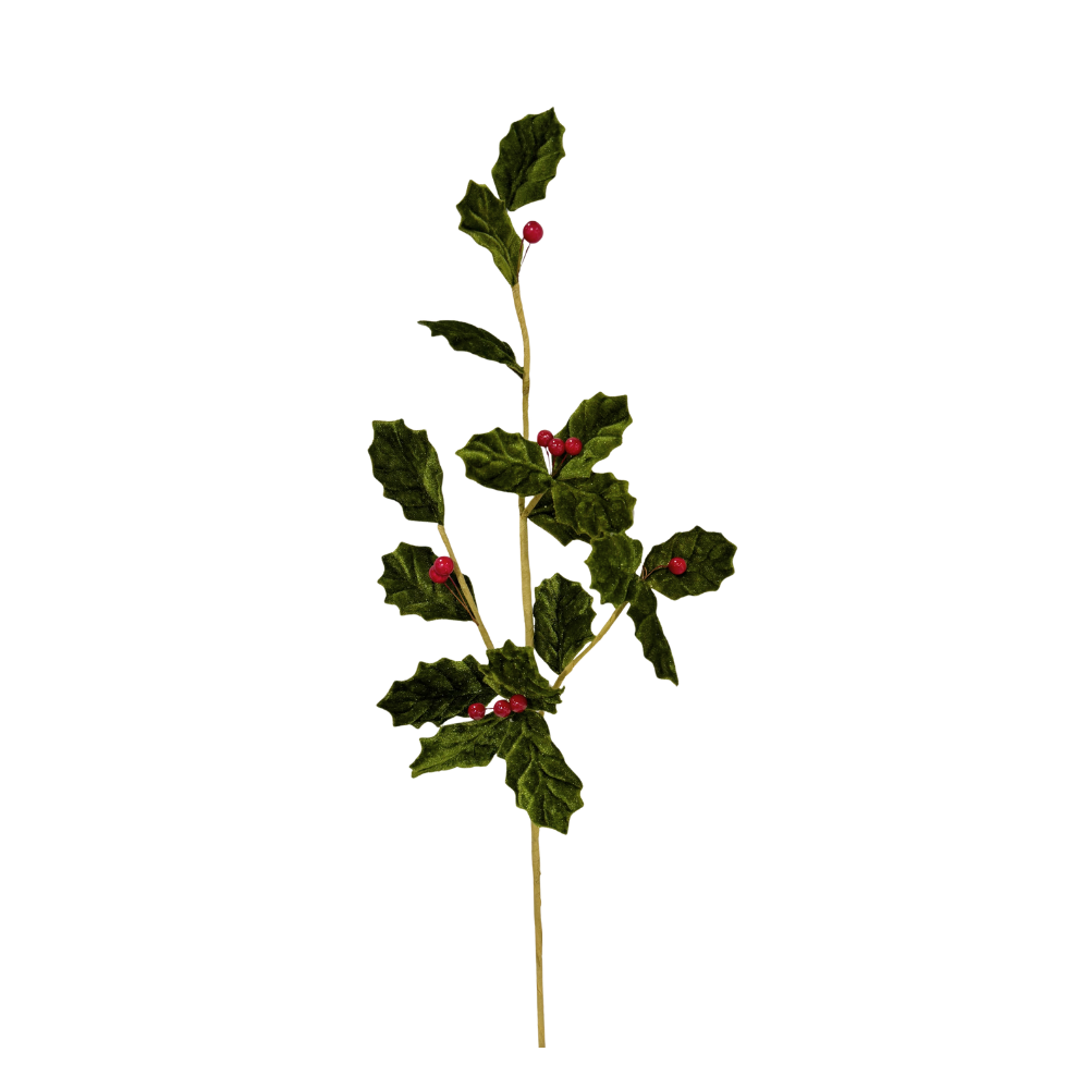 TALLO DECORATIVO EN TONOS VERDES CON BERRIES ROJOS MED: 60CM