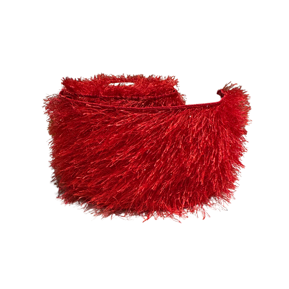 LISTÓN DECORATIVA CON PLUMA EN TONO ROJO MED:10CM X 9MTS