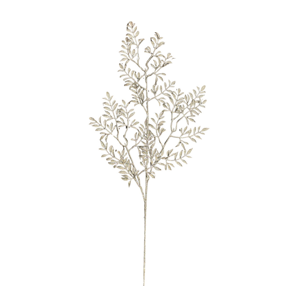 RAMA DE HOJAS CON BRILLLOS COLOR CHAMPAGNE MED: 90CM