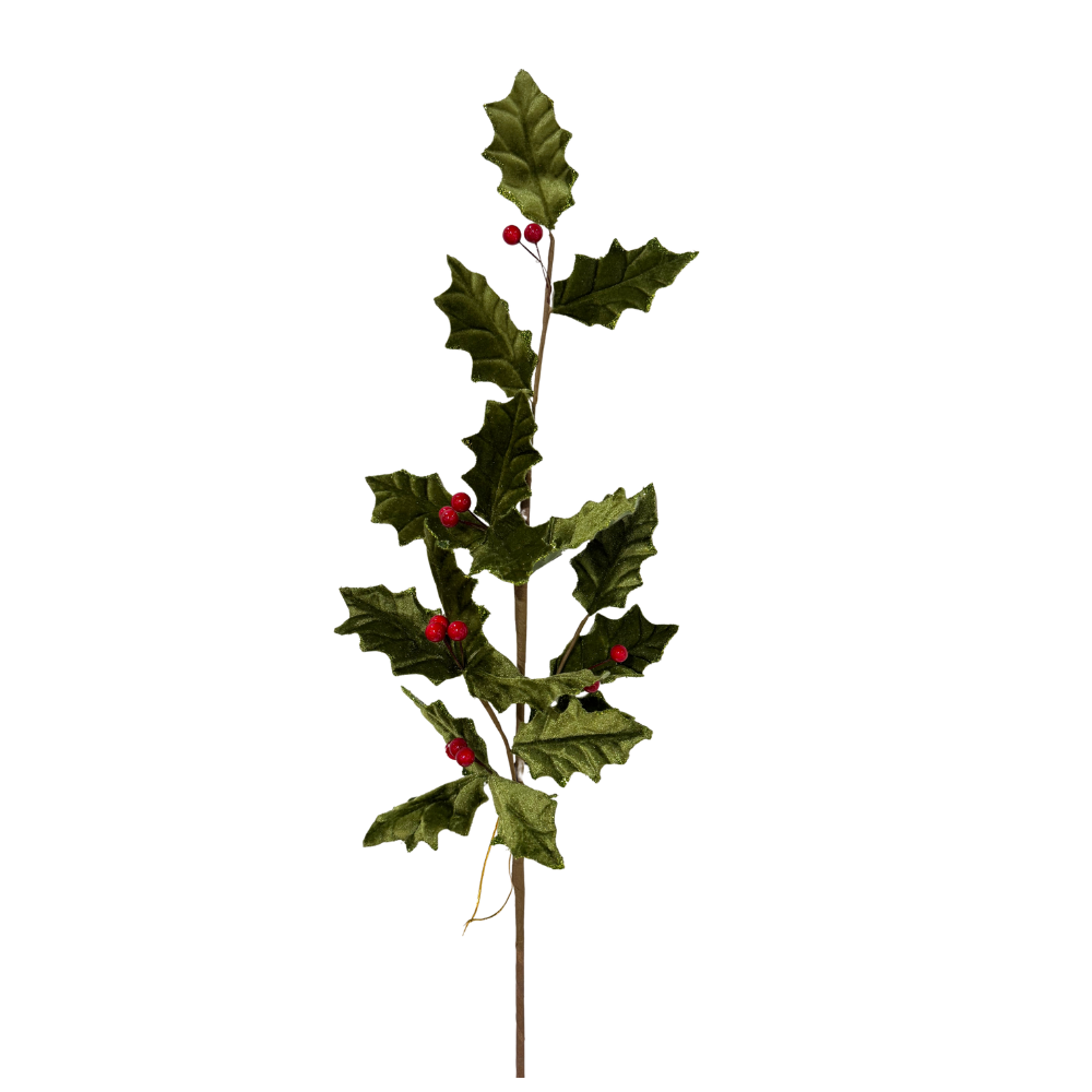 TALLO DECORATIVO HOJAS NAVIDEÑAS Y BERRIES ROJAS MED: 70CM