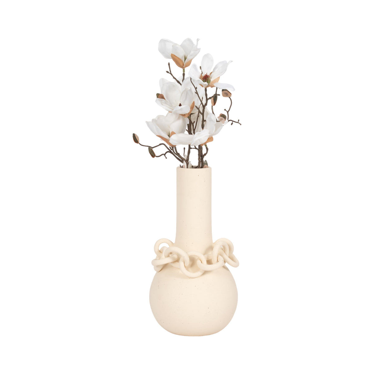 FLORERO ALTO DE CERAMICA TONO MARFIL CON ESLABONES MED:40 CM