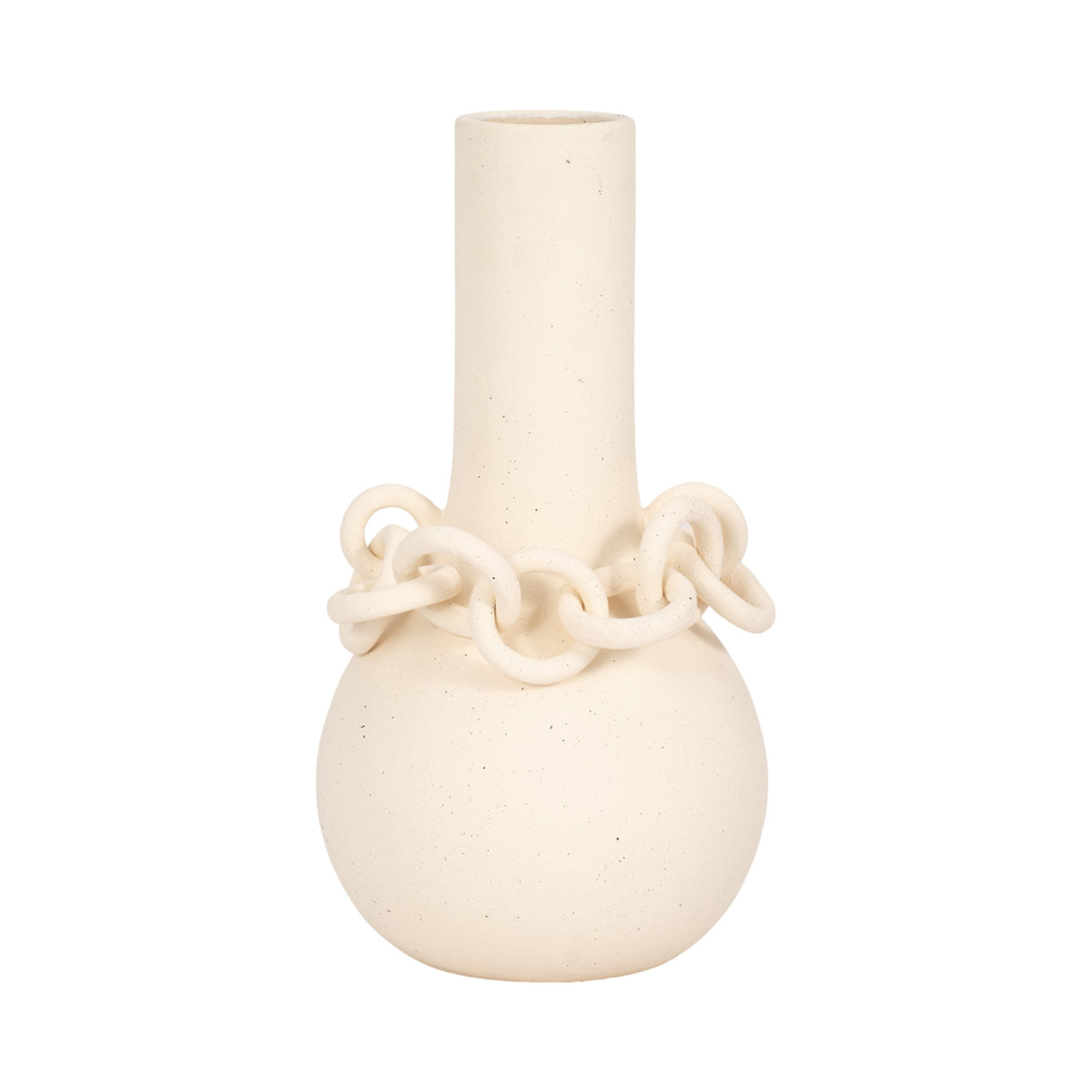 FLORERO ALTO DE CERAMICA TONO MARFIL CON ESLABONES MED:40 CM
