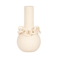 FLORERO ALTO DE CERAMICA TONO MARFIL CON ESLABONES MED:40 CM