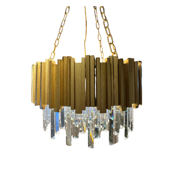 CANDIL CIRCULAR LUZ CALIDA EN CRISTALES RECTANGULARES CON CADENA AJUSTABLE MED:60X85 CM