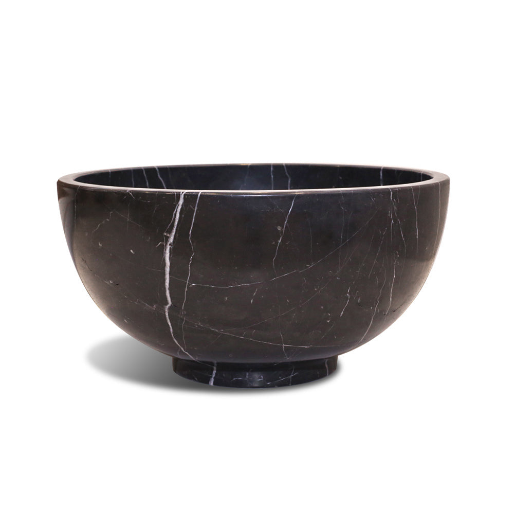 BOWL DE MARMOL NEGRO CON BETAS BLANCAS 40X20 CM