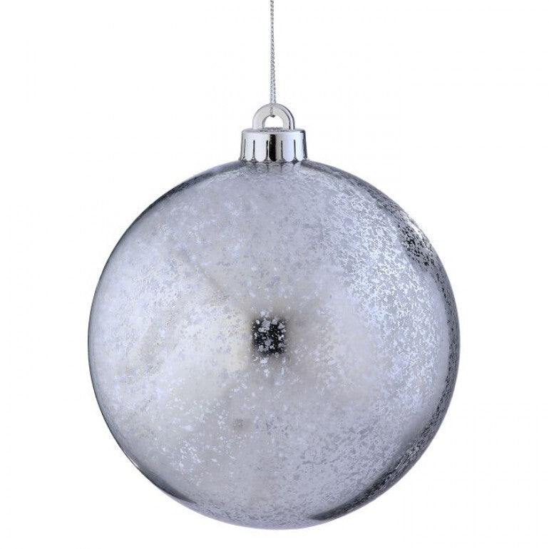 ESFERA BRILLANTE MERCURIO COLOR PLATA AVEJENTADA  20 CM
