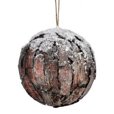 ESFERA DE MADERA DE CORTEZA CON NIEVE MED:15 CM