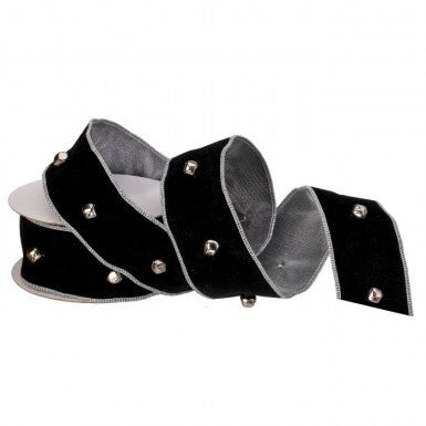 LISTON NEGRO DE TERCIOPELO CON CASCABELES MED:4.5 MTS