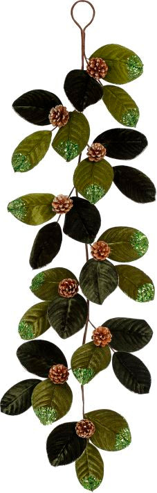 GIRNALDA COLGANTE DE HOJAS EN TONO VERDE CON PIÑAS NAVIDEÑAS MED:150 CM