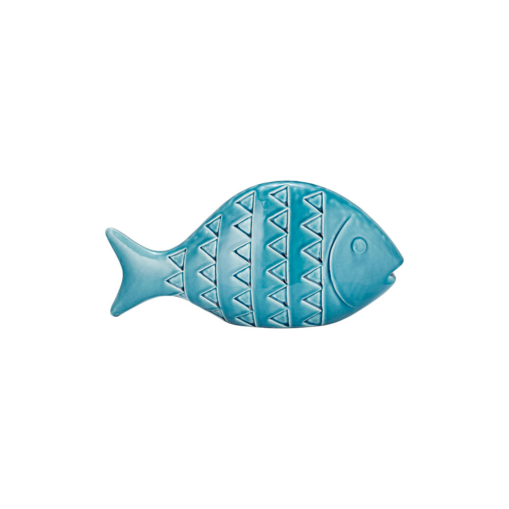 ESCULTURA DECORATIVA EN FORMA DE PEZ TONO AZUL 34X17 CM