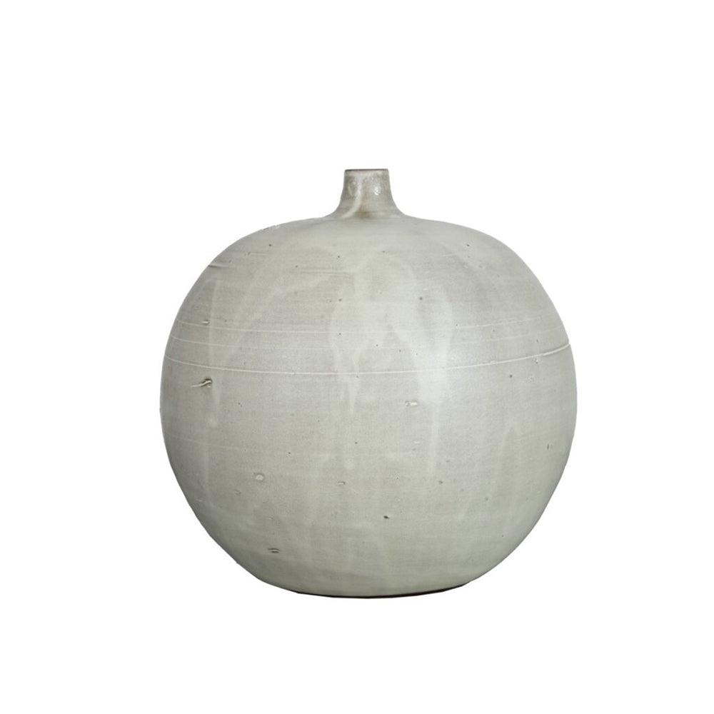 JARRON DECORATIVO TIPO MANZANA TONO BLANCO CON TEXTURA 28 CM
