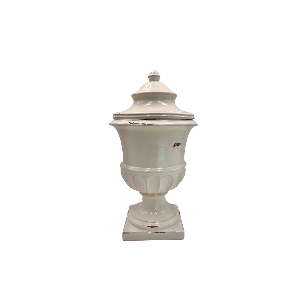 JARRON RUTH TIPO COPA AVEJENTADO DE CERAMICA COLOR CREMA 48 CM
